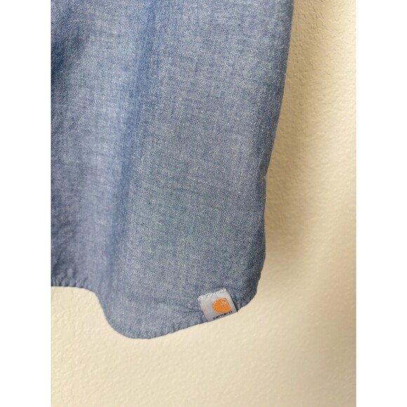 Carhartt Men's Size XL Blue Chambray Relaxed Fit Short Sleeve Button-Down Shirt - Picture 3 of 5